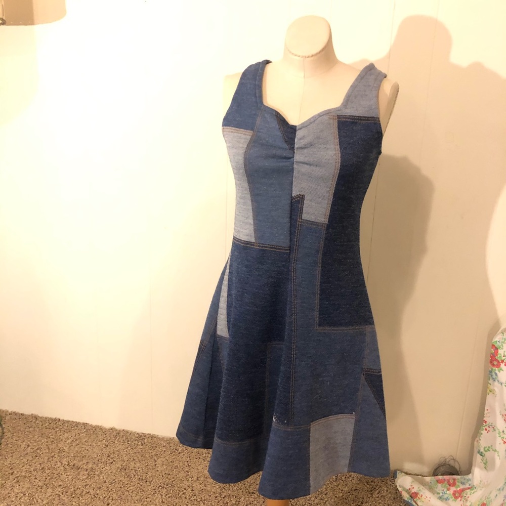 Vintage Faux Denim Patchwork Dress